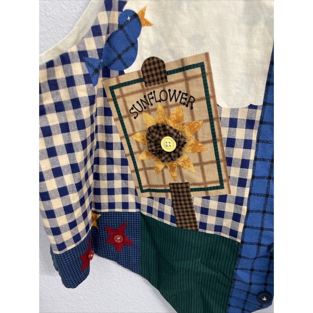 Vintage Sunflower Garden Vest Womens Large Blue Yellow Country Cottagecore 90s - Picture 3 of 5